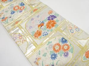 格天井に花鳥模様織り出し　袋帯